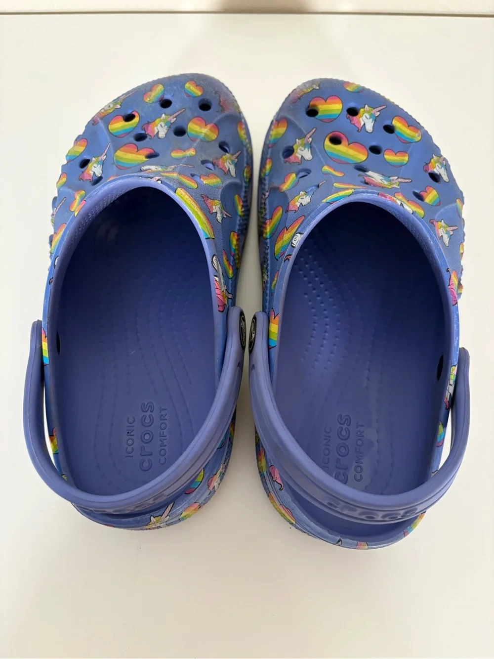 CROCS Kids Purple Clog with Rainbow Hearts & Unicorns